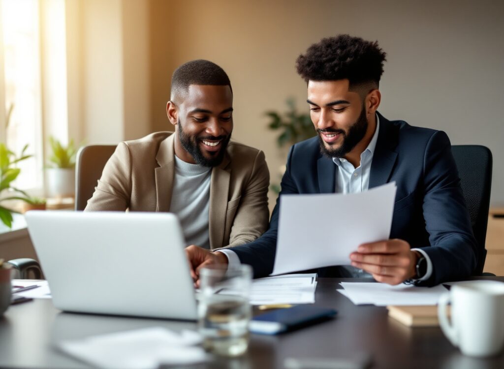 Connecticut small business owner and JUMA accountant reviewing SAM.gov registration and minority business certification paperwork